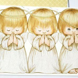 COPY - Three Praying Angels Tilted Halo Christmas Cards Glitter Envelopes ;NIB …